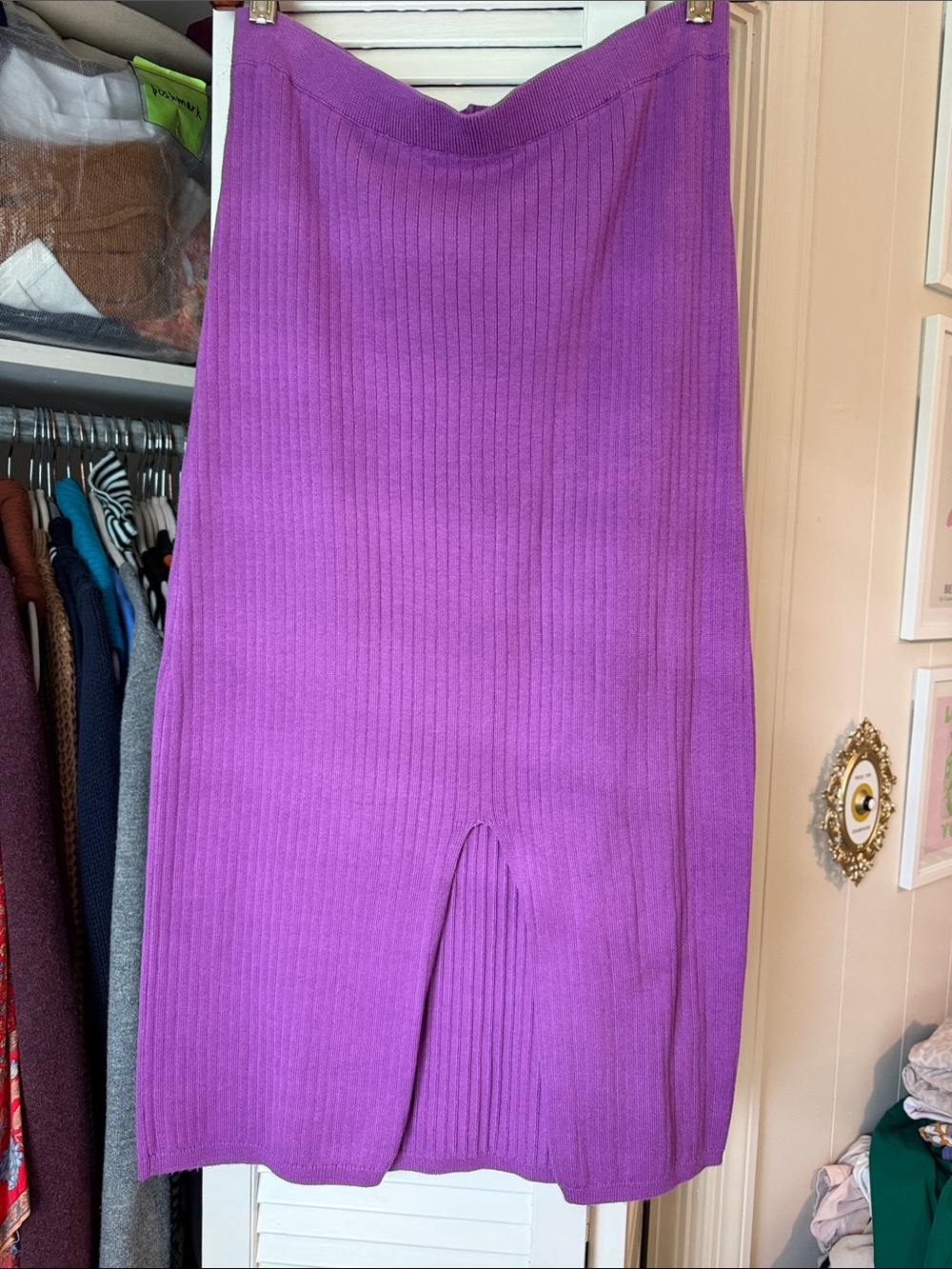 Free People Women's Purple Knit Midi Skirt | Large